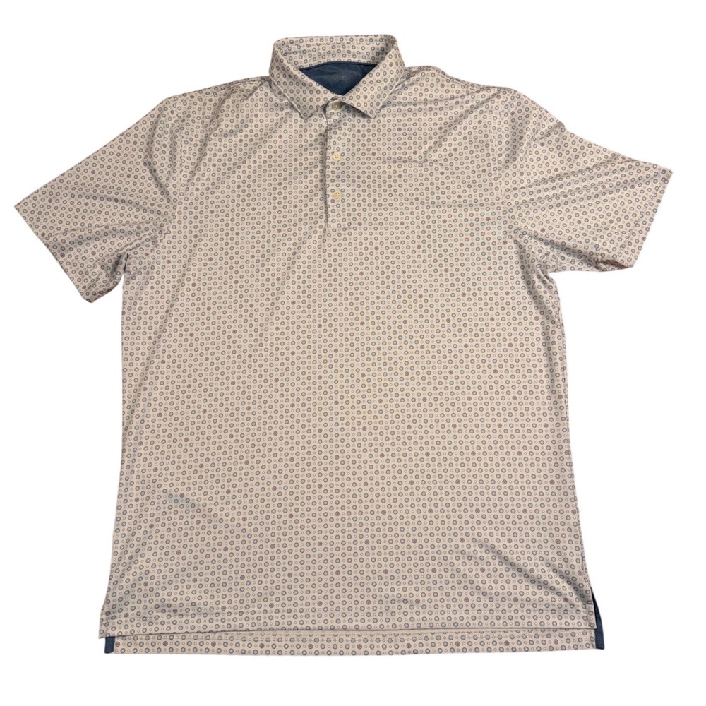 Johnnie-O Mens Large Performance Polo Shirt Geometric Print UPF 50 Stretch Gray